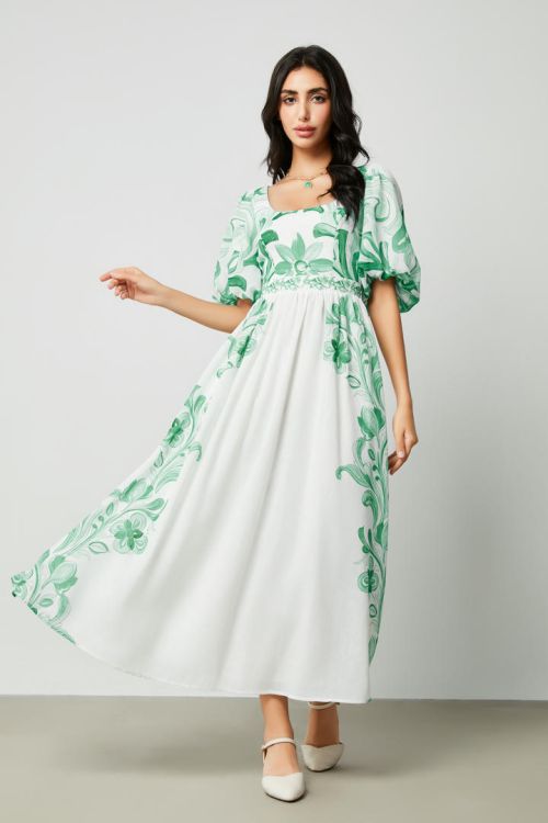 Balloon sleeves printed dress