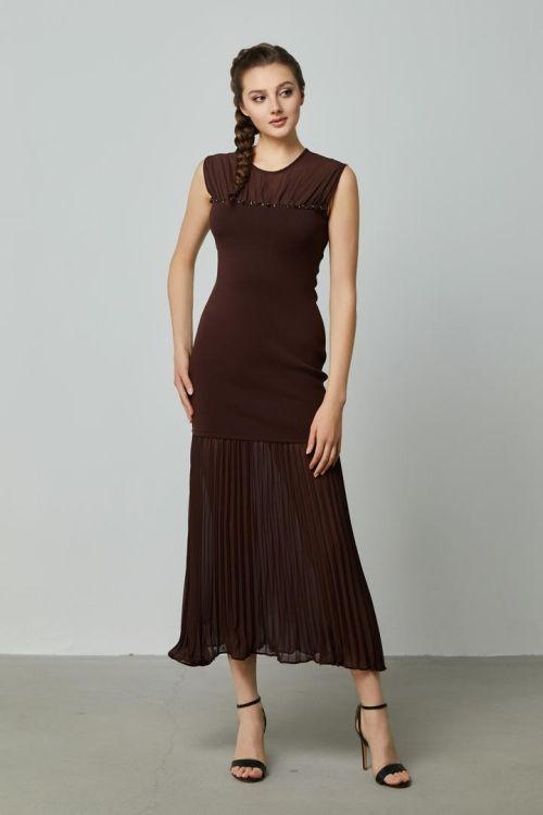 pleated chiffon detail dress