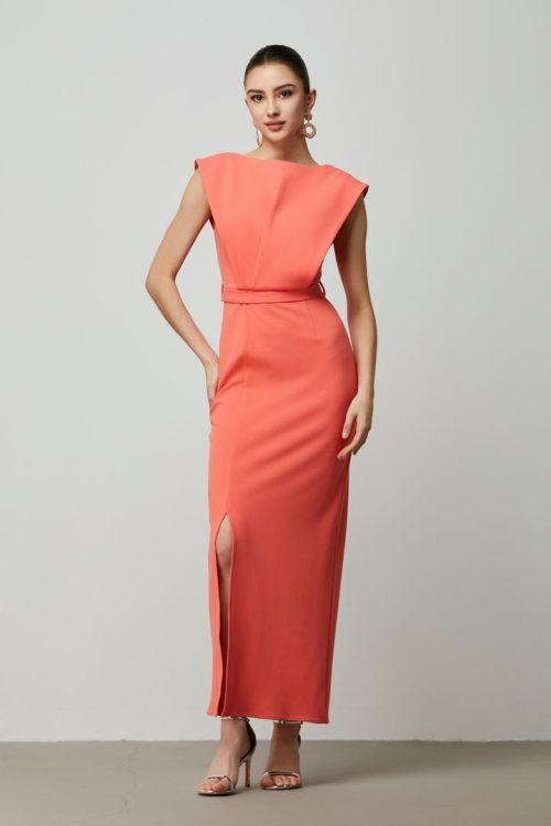 Coral Statement Shoulder Dress