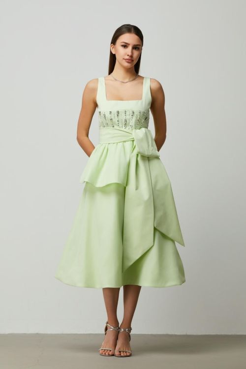 Embellished self-belt Dress