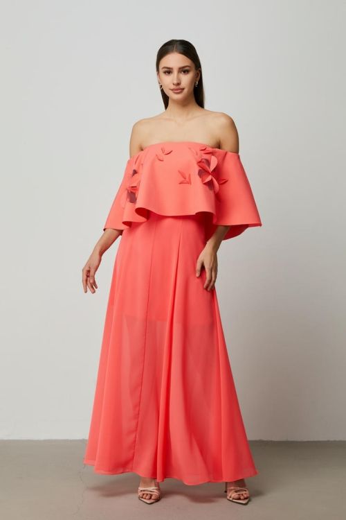 flower applique off-shoulder Dress