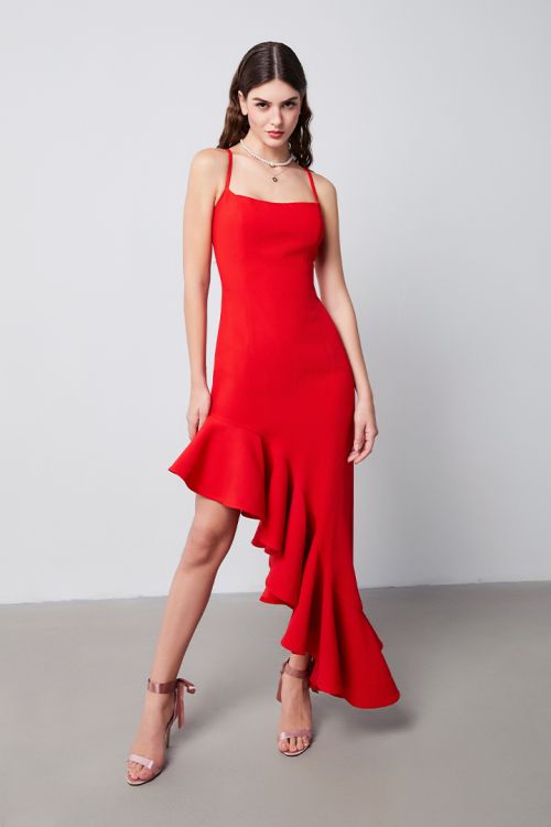 Asymmetrical ruffle dress