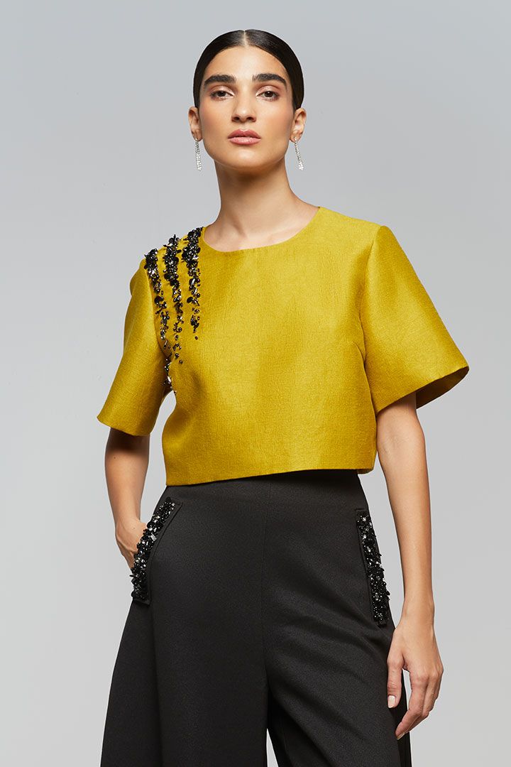 Embellished Taffeta Top