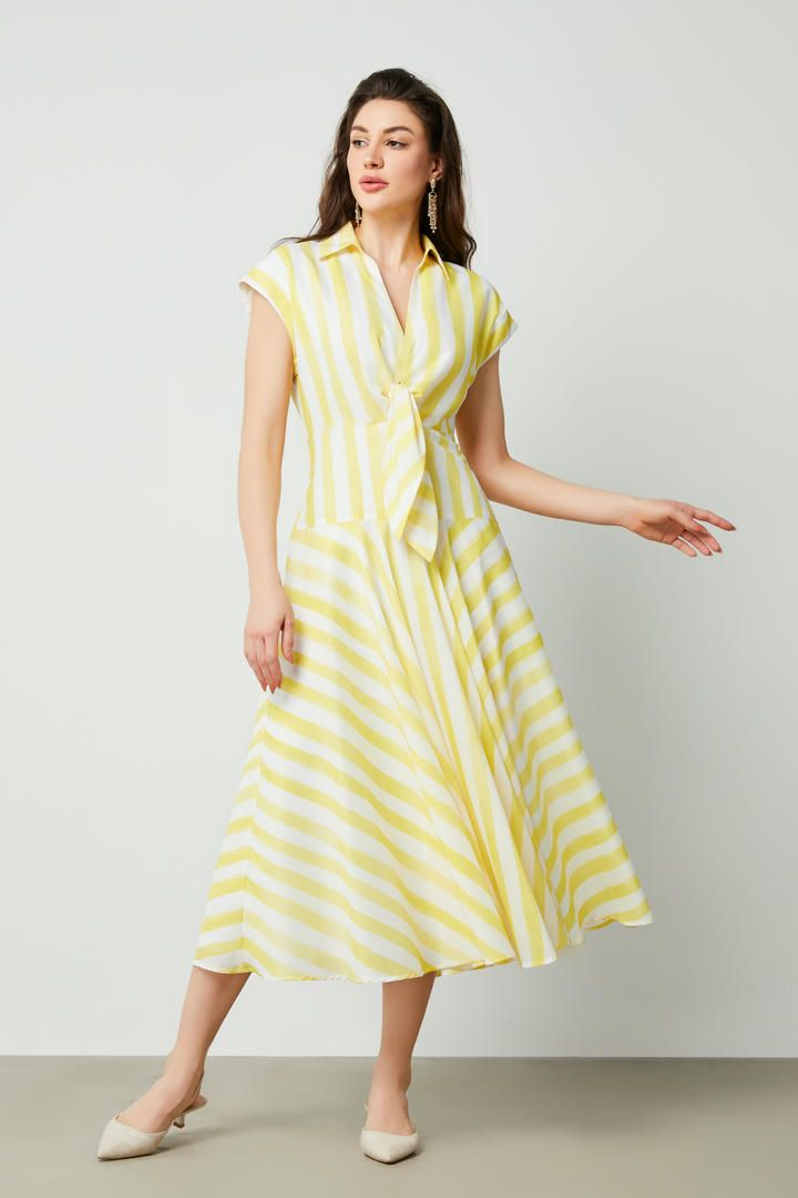 Front knot stripes dress