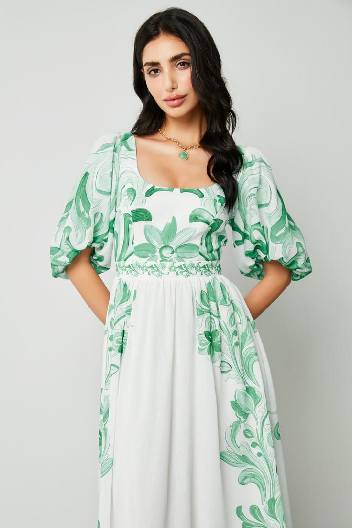 Balloon sleeves printed dress