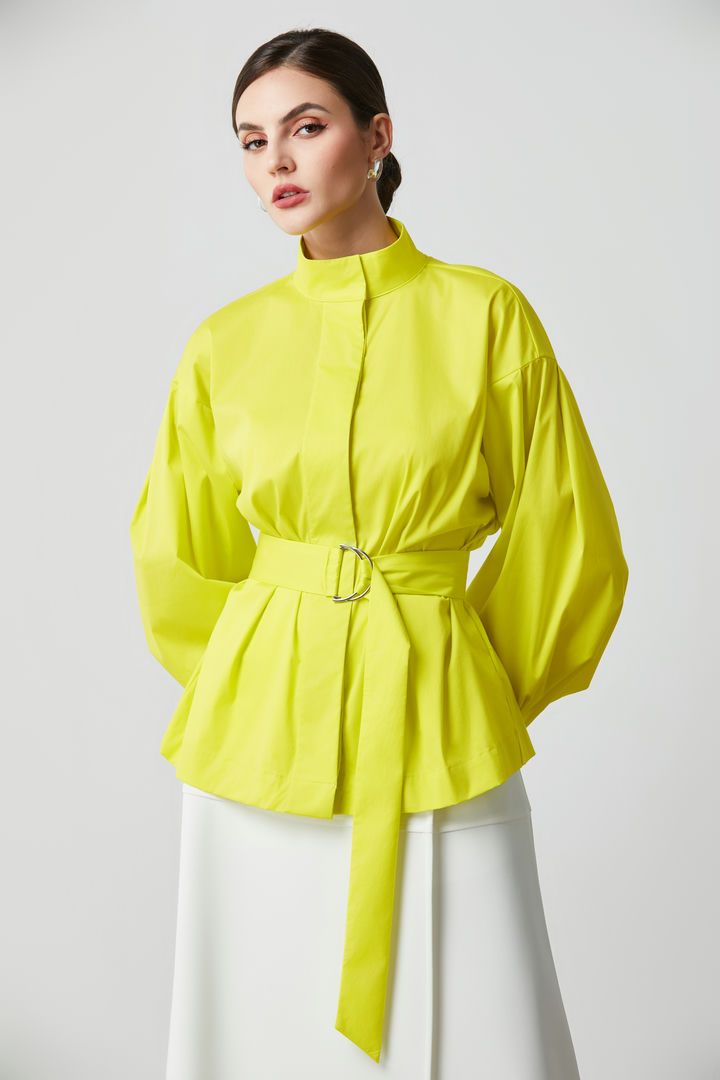 balloon sleeves belted blouse