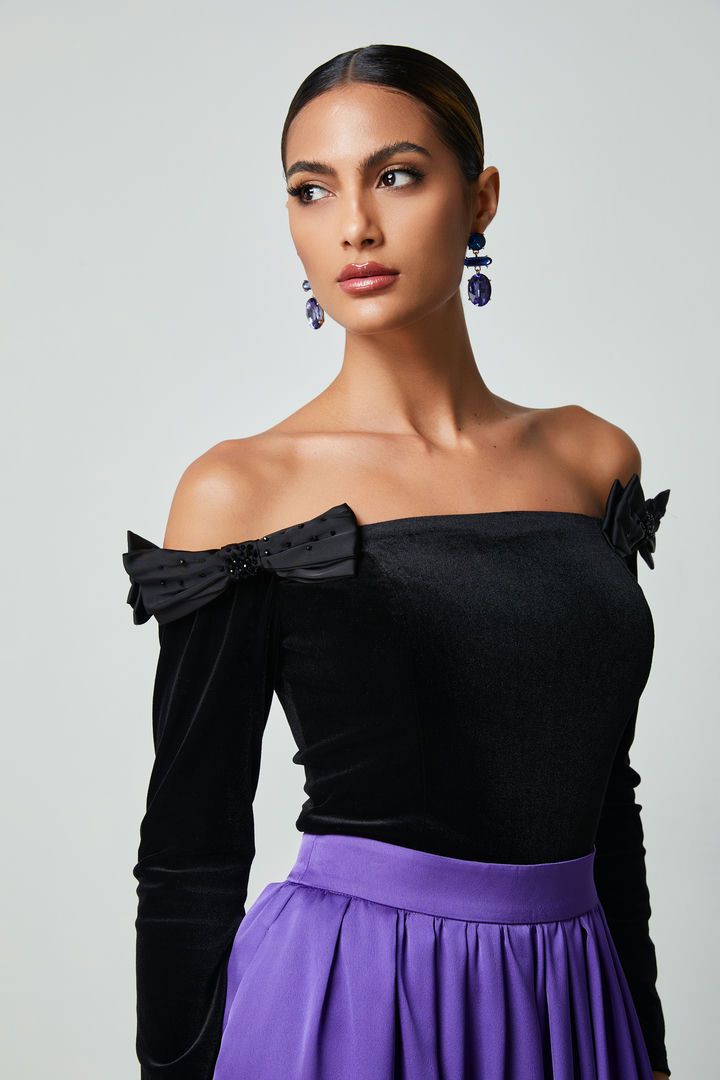 Off shoulder velvet top