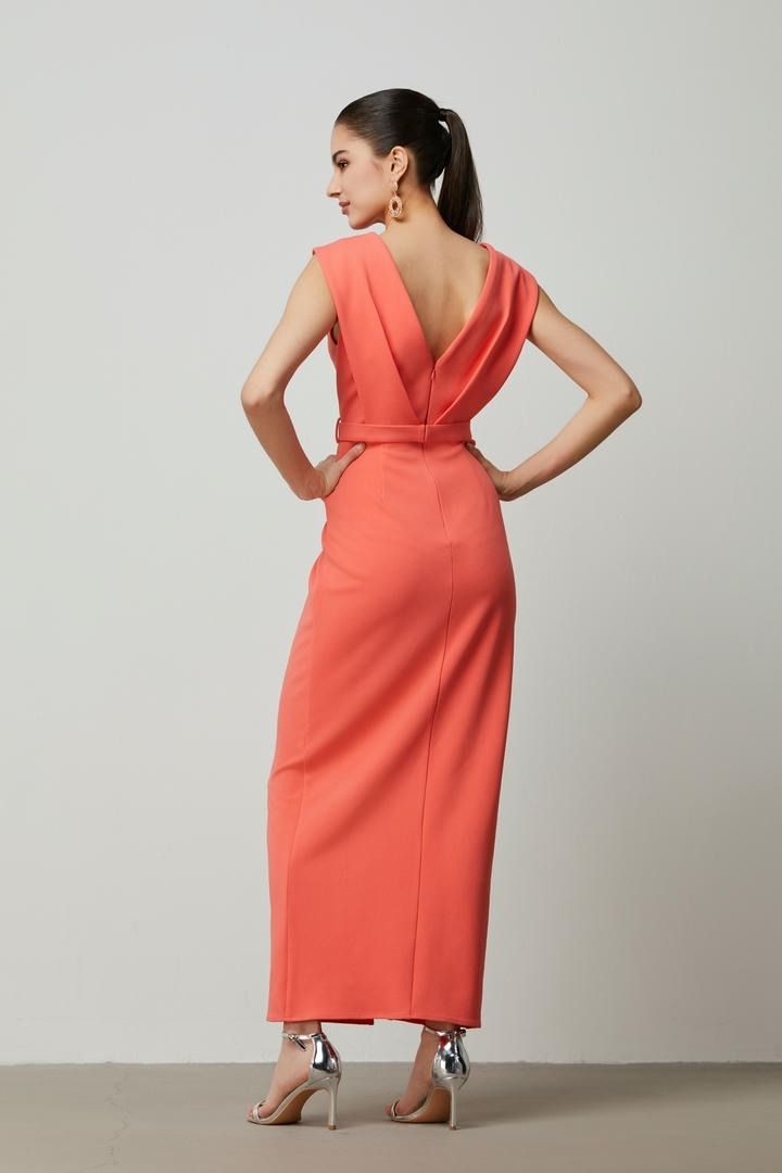 Coral Statement Shoulder Dress