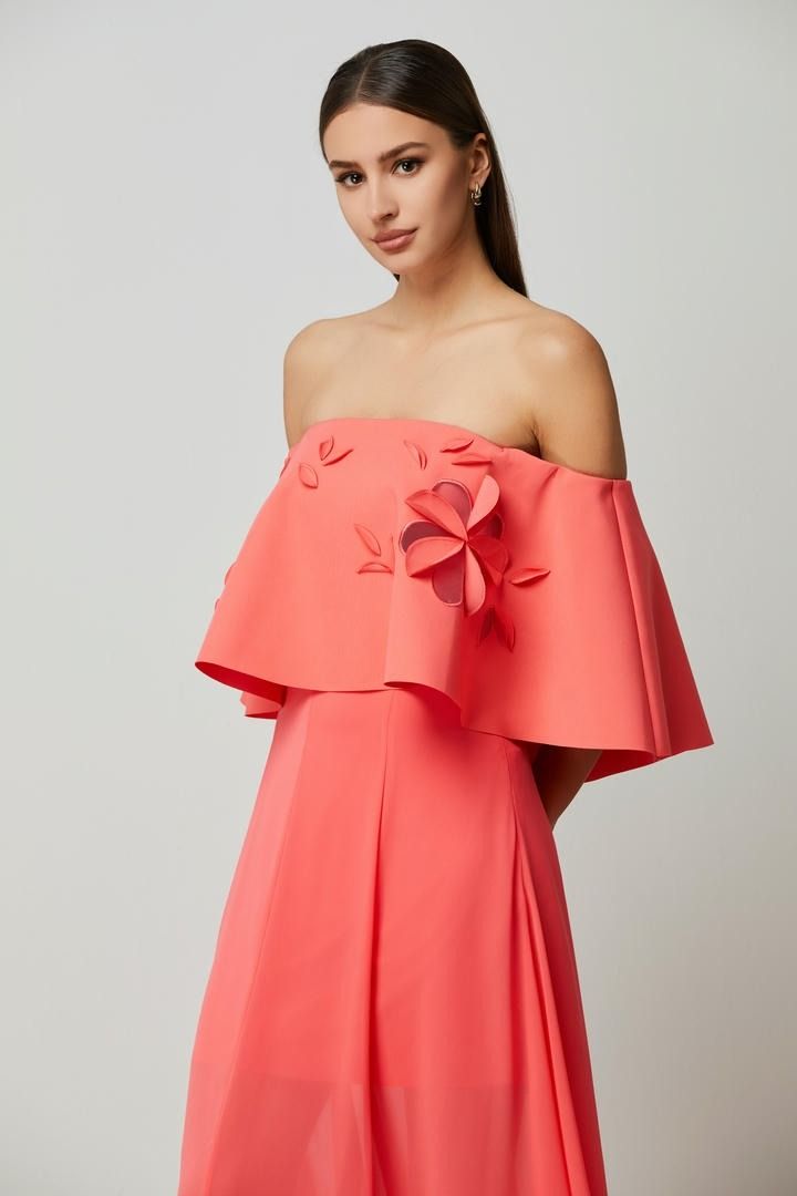 flower applique off-shoulder Dress