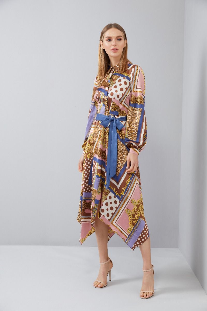 Mixed Print Pleated Dress