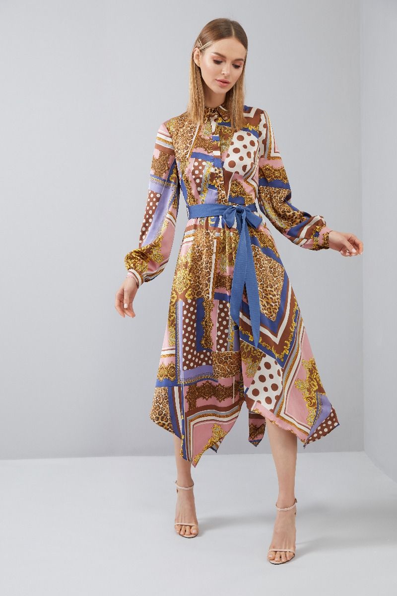 Mixed Print Pleated Dress