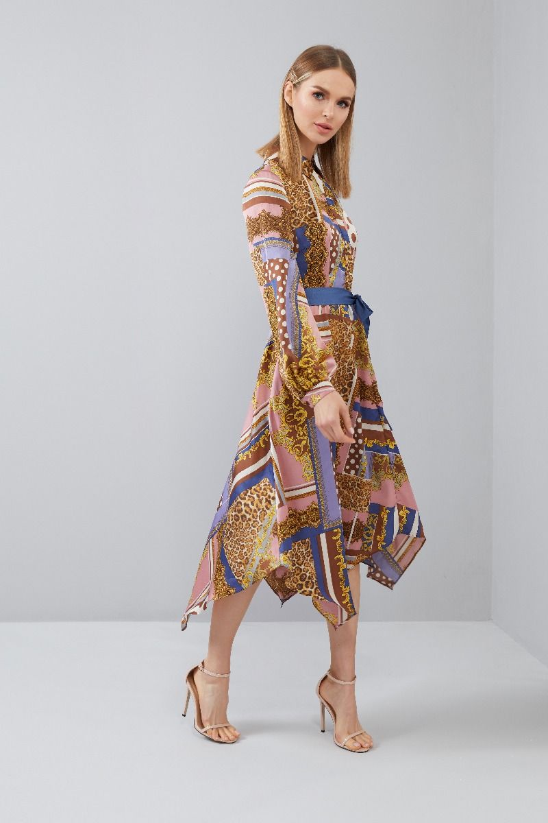 Mixed Print Pleated Dress