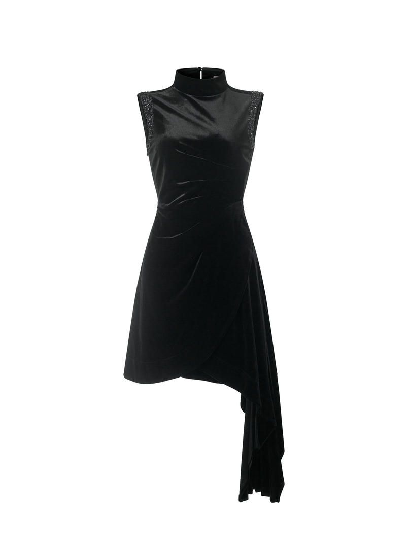 asymmetrical velvet dress