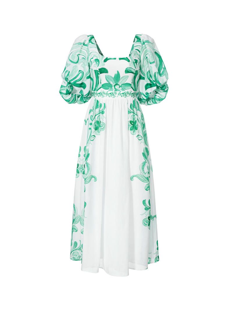 Balloon sleeves printed dress