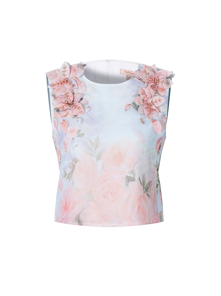 Floral appliqué top