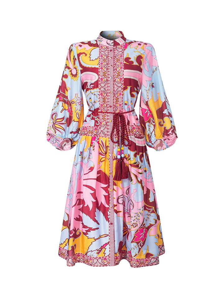 Printed Oversized Sleeves Dress