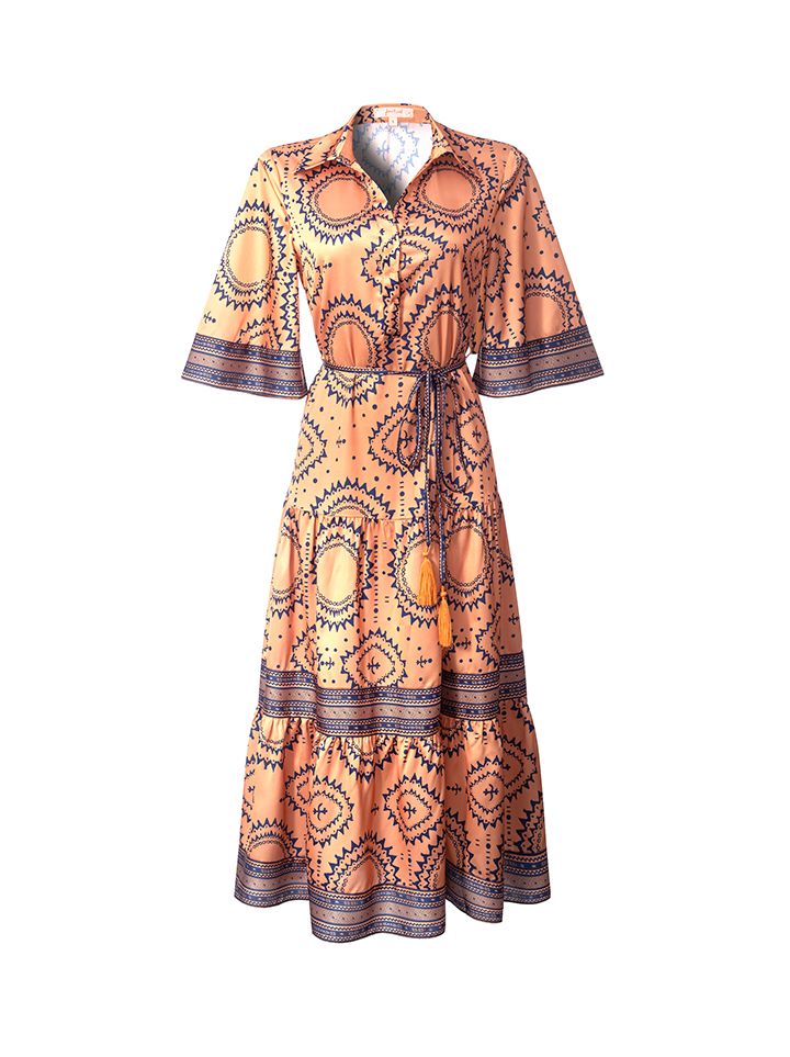 Self-tie printed dress