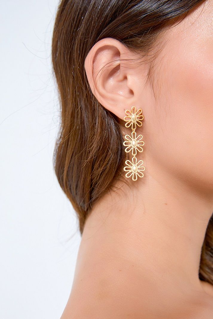 Floral long drop earrings