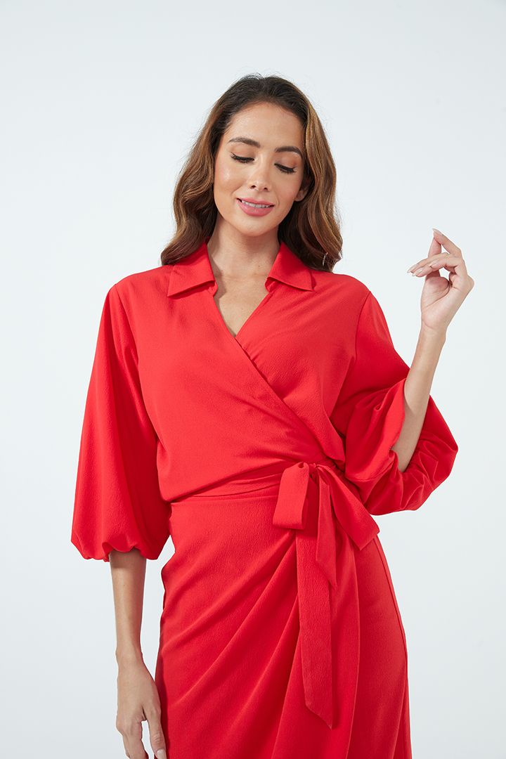 Red wrap dress