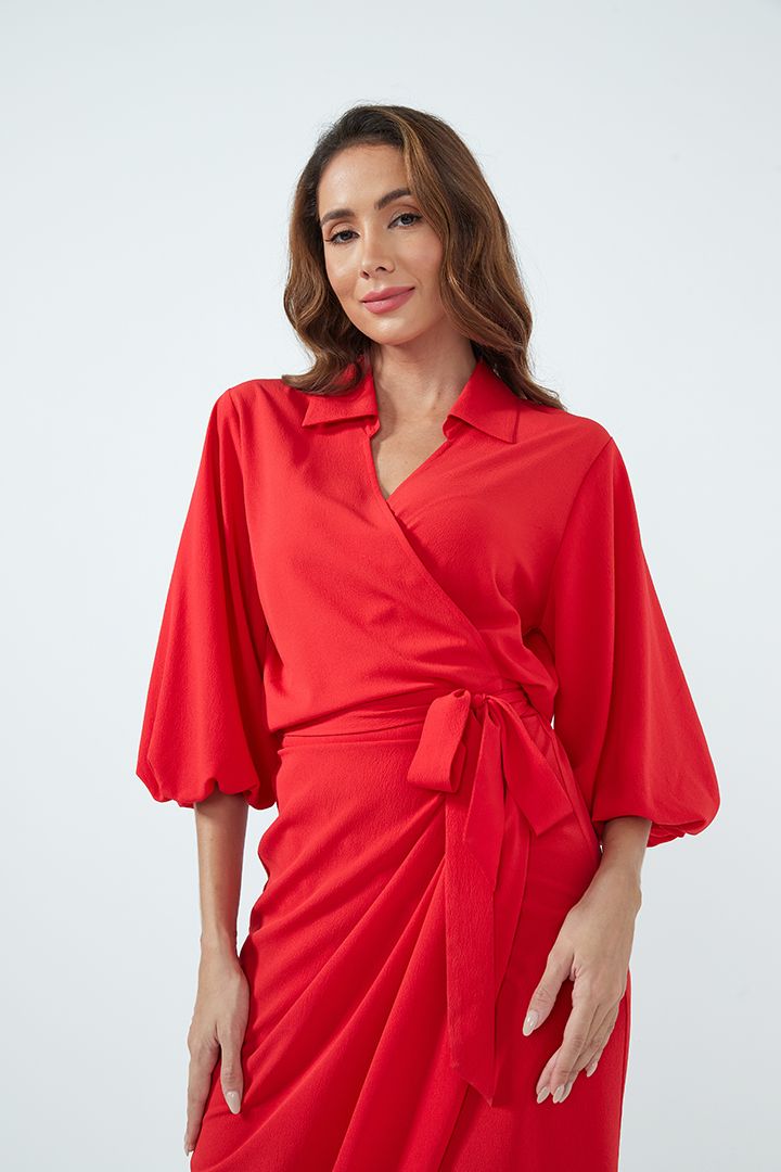 Red wrap dress