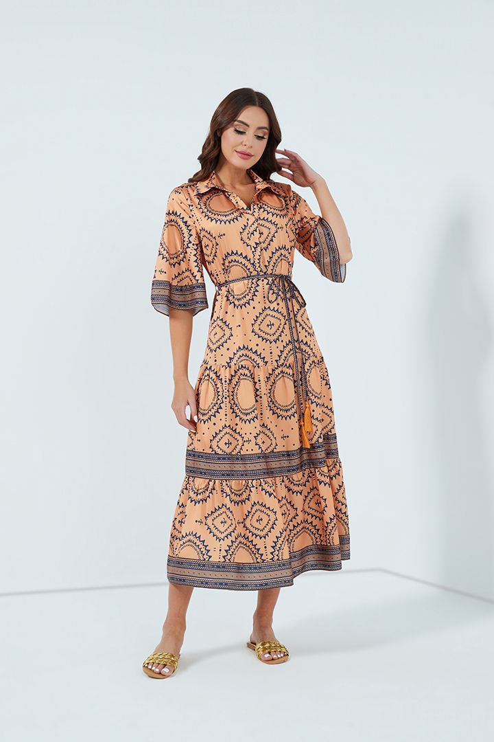 Self-tie printed dress