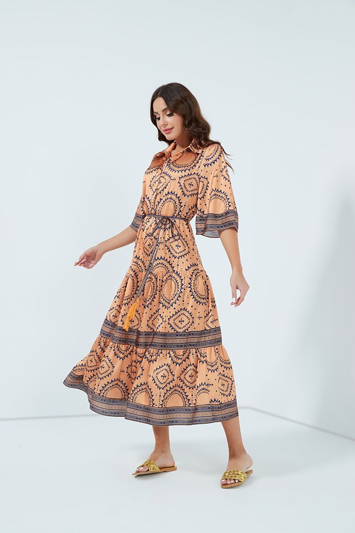 Self-tie printed dress