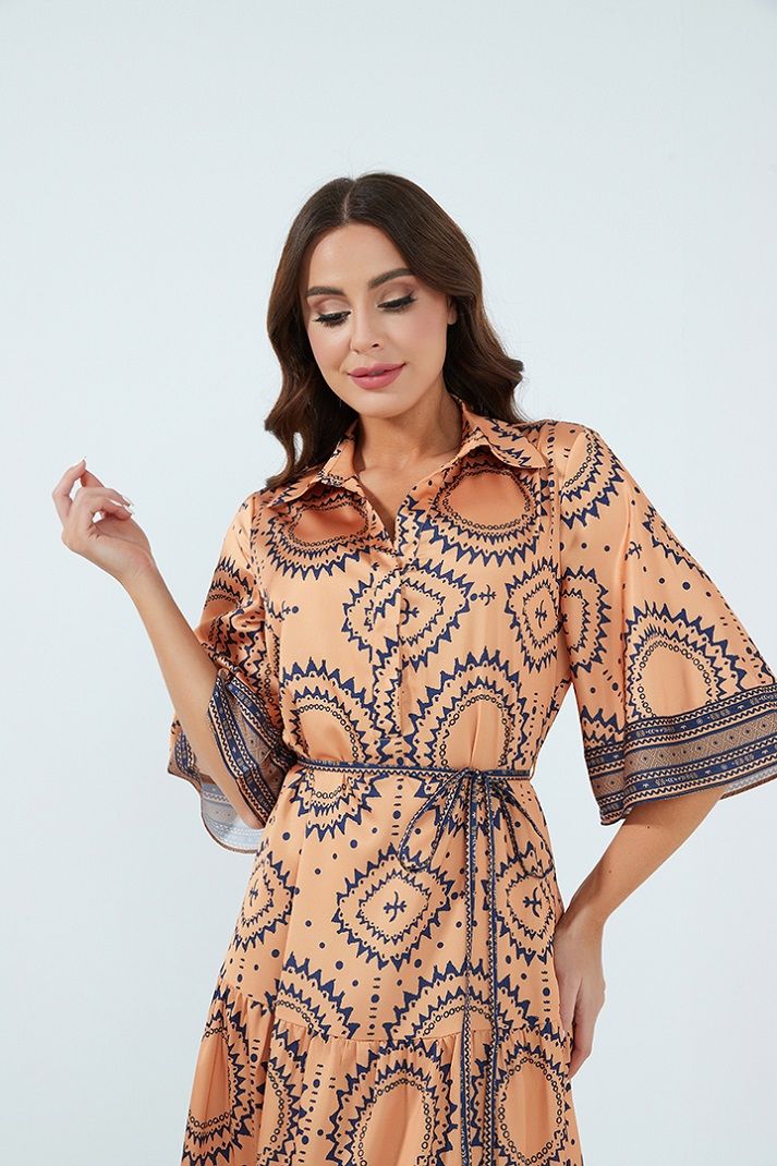 Self-tie printed dress