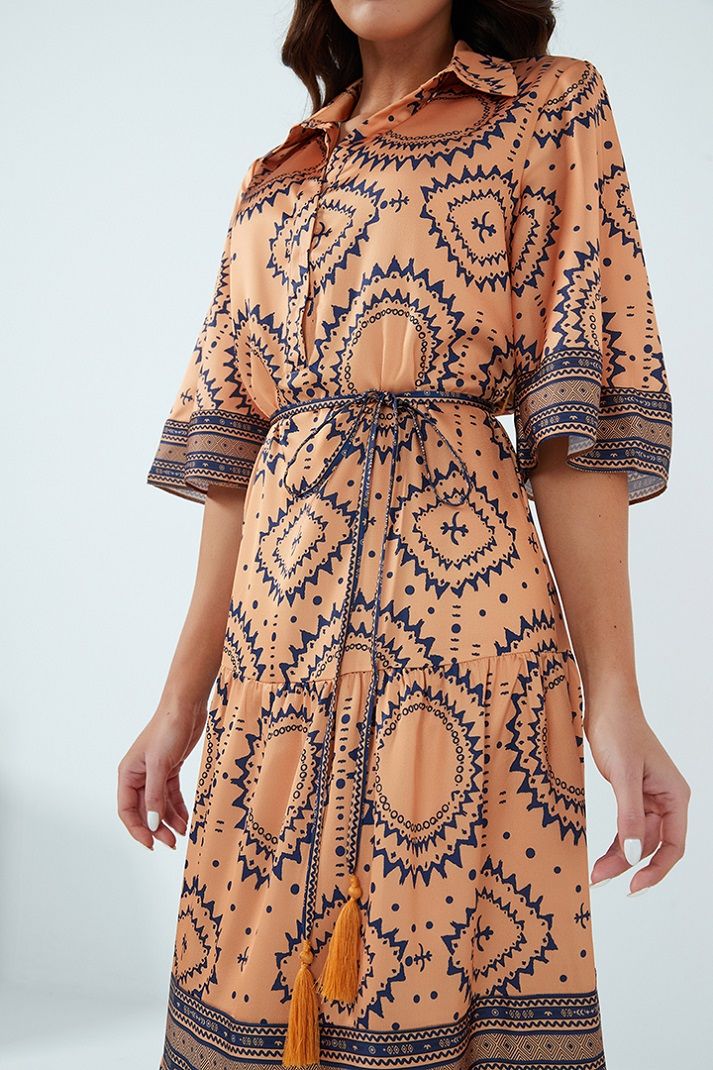 Self-tie printed dress