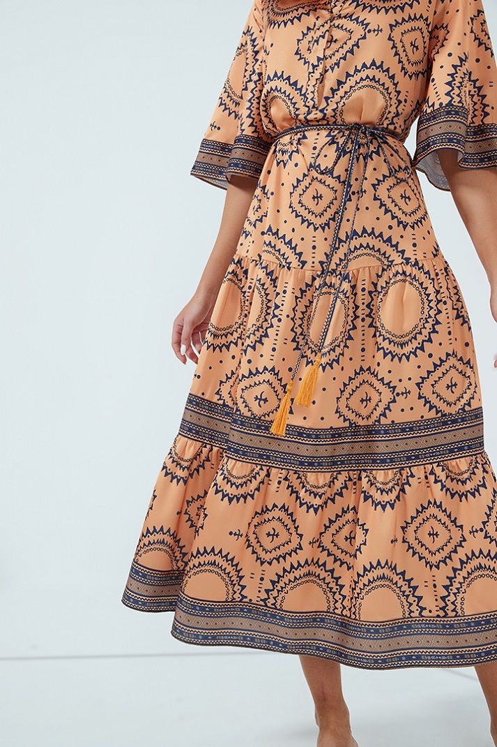 Self-tie printed dress