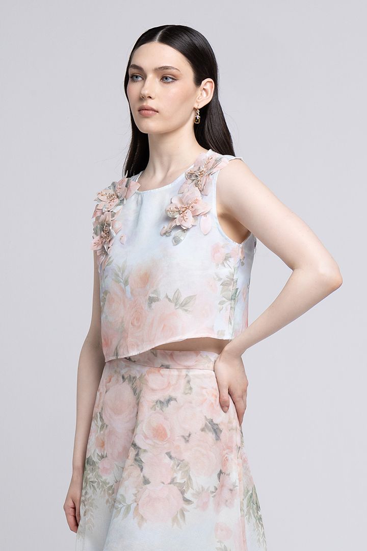 Floral appliqué top