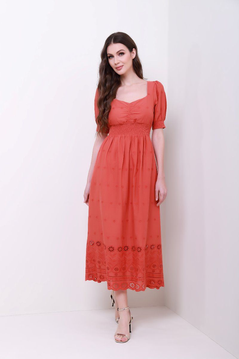 ruched midi sleeves dress