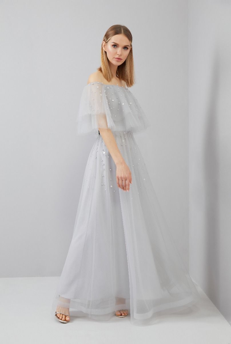 Long Off Shoulder Tulle Dress