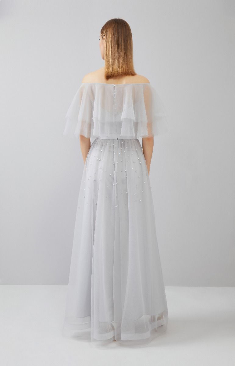 Long Off Shoulder Tulle Dress