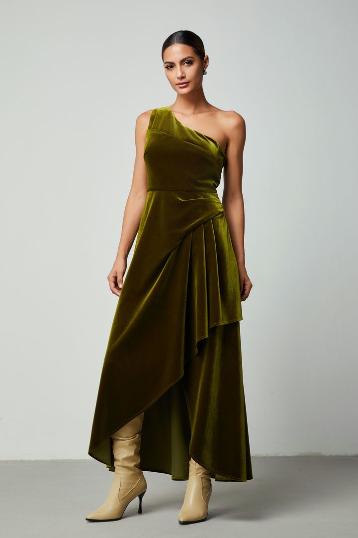 One shoulder drape dress