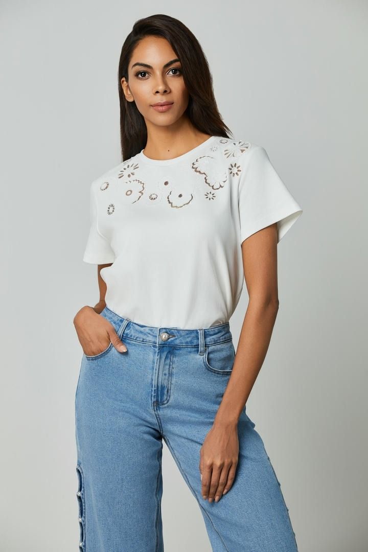 Embroidered Cut-Out T-Shirt