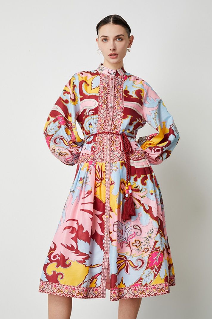 Printed Oversized Sleeves Dress