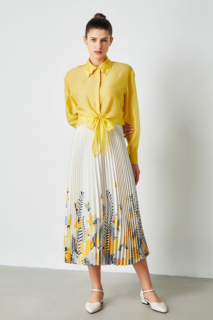 Pleated Printed Skirt