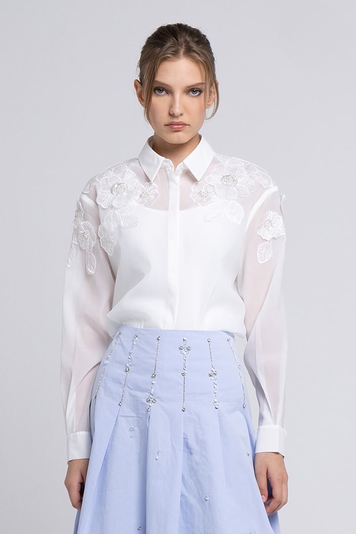 Flowers applique organza shirt