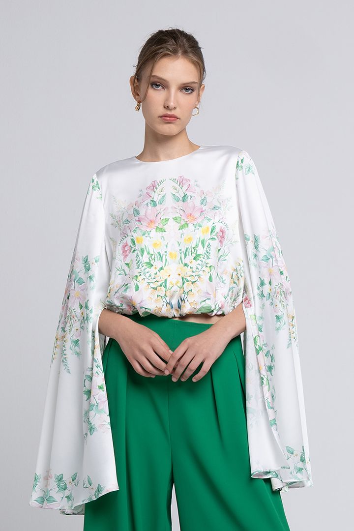 Printed cape sleeve top